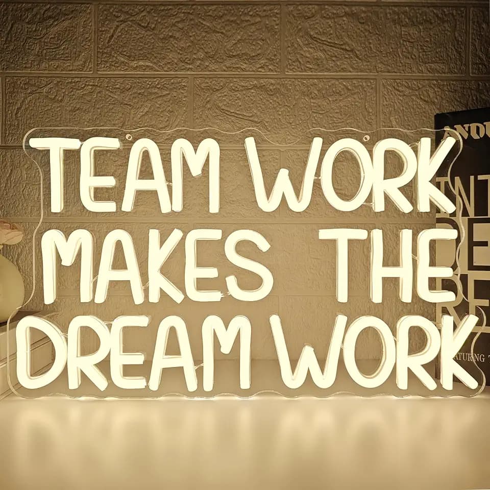 Team Work Makes The Dream Work Neon Sign for Classroom Led Sign Back To School Neon Light up Signs for Classroom Wall Decor School Office Teacher Party Inspirational Kindergarten Preschool Decor Gift