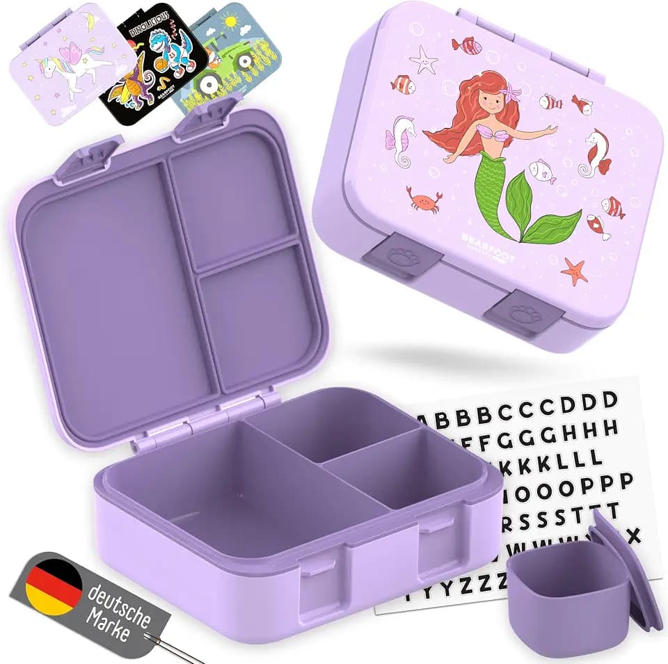 BEARFOOT Bento Box COMPACT Kinder Brotdose (Meerjungfrau-lila, 1.000 ml)