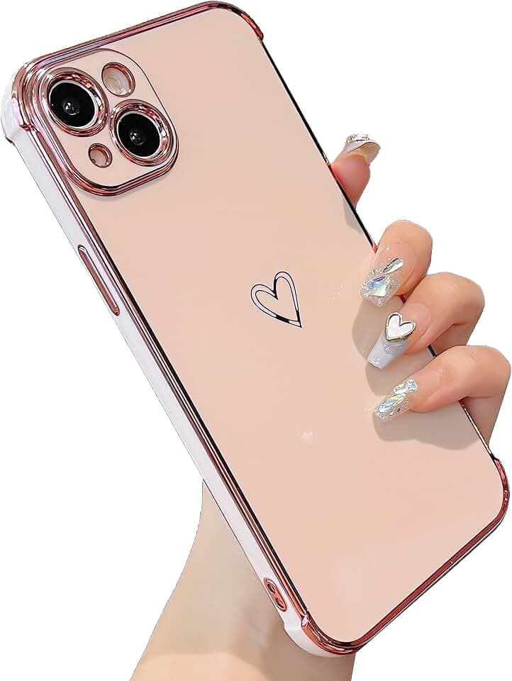 ZTOFERA Herz Handyhülle Kompatibel mit iPhone 13 für Mädchen Damen, Flexibel Weiche Silikonhülle für iPhone 13 Schutzhülle mit Cute Herz Muster Goldener Rand Stoßfest Cover, Rosa