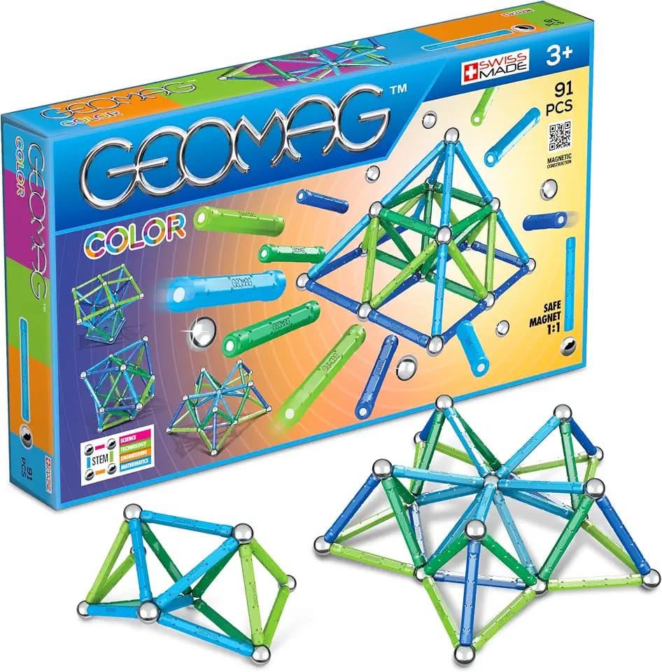 Geomag Classic Color 91 Stück Magnetisches Spielzeug für Kinder, Geschenk für Jungen und Mädchen im Alter von 5 6 7 8 9 10 11 12 13 Jahren, magnetische Konstruktionen, Kinderspielzeug