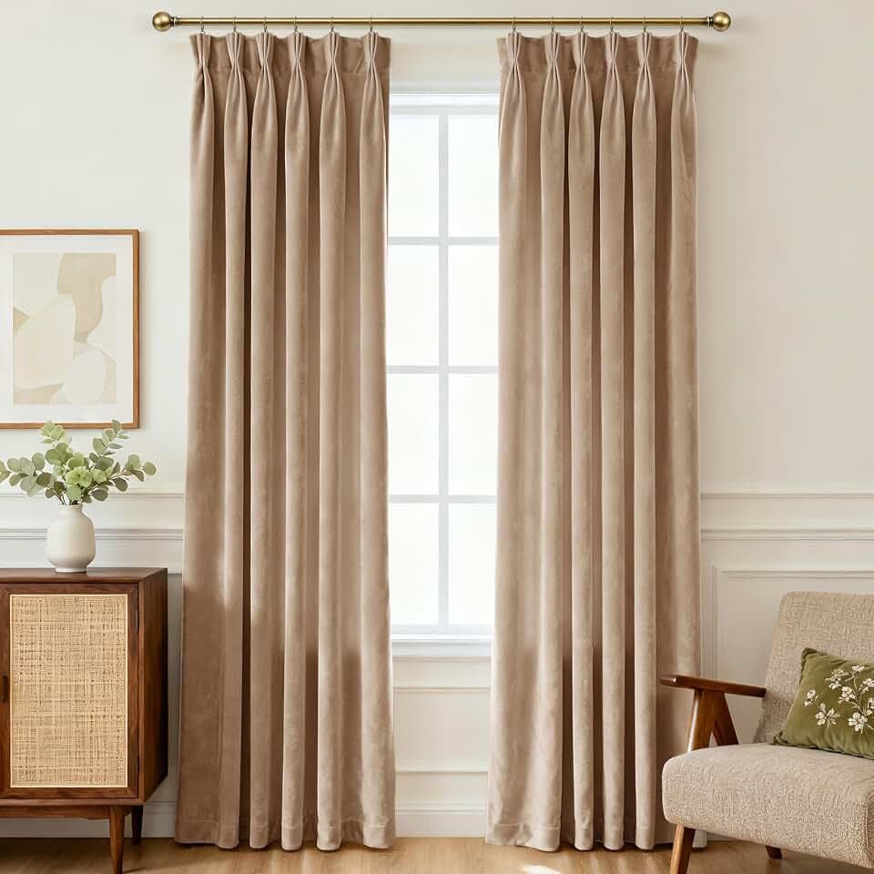 Pinch Pleated Taupe Velvet Curtains for Living Room Modern Elegant Plush Velvet Luxury Fabric Room Darkening Window Drapes Bedroom Curtain 40x84