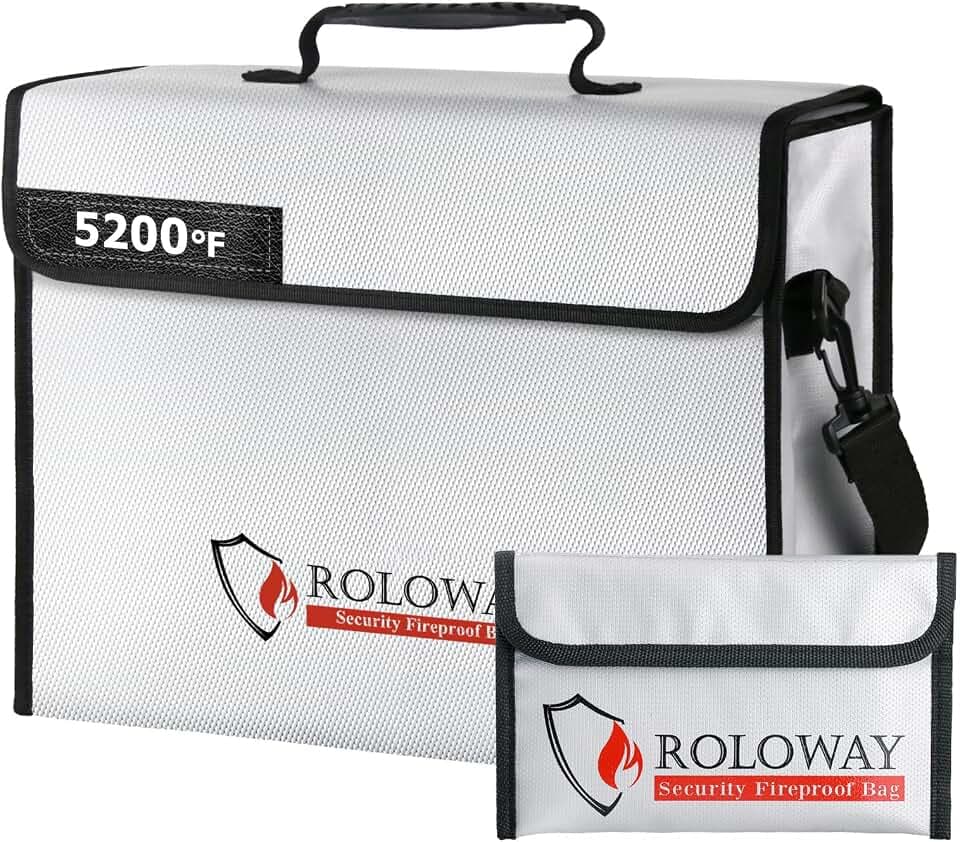 ROLOWAY Large Fireproof Bag 5200℉ Heat Insulated (15 x 12 x 5 inches), Fireproof Document Bag for Cash Safe and Document Safe