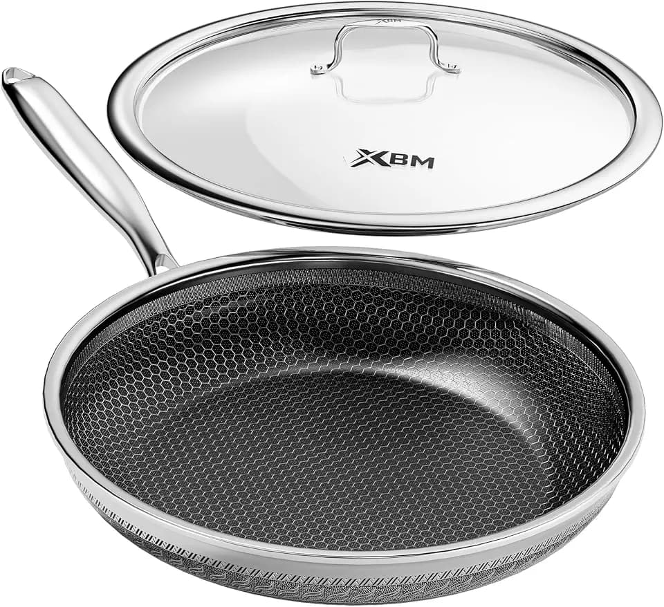Frying Pan Nonstick with Lid 7 In, Honeycomb, PFAS-Free, All Cooktops