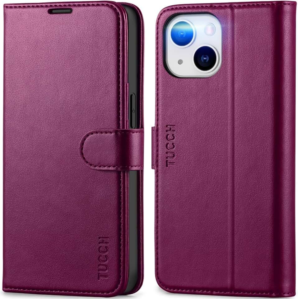 TUCCH Wallet Case for iPhone 13 (6.1") 2021, 3 Card Holders, Plum Purple