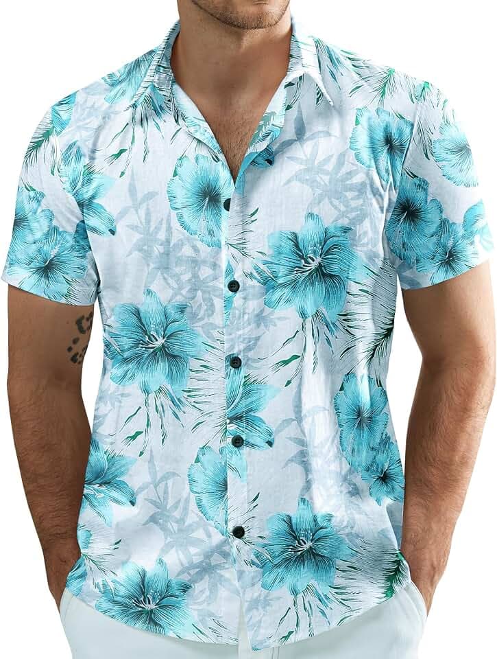 JOGAL Men's Hawaiian Shirt Short Sleeve Button Down Shirts