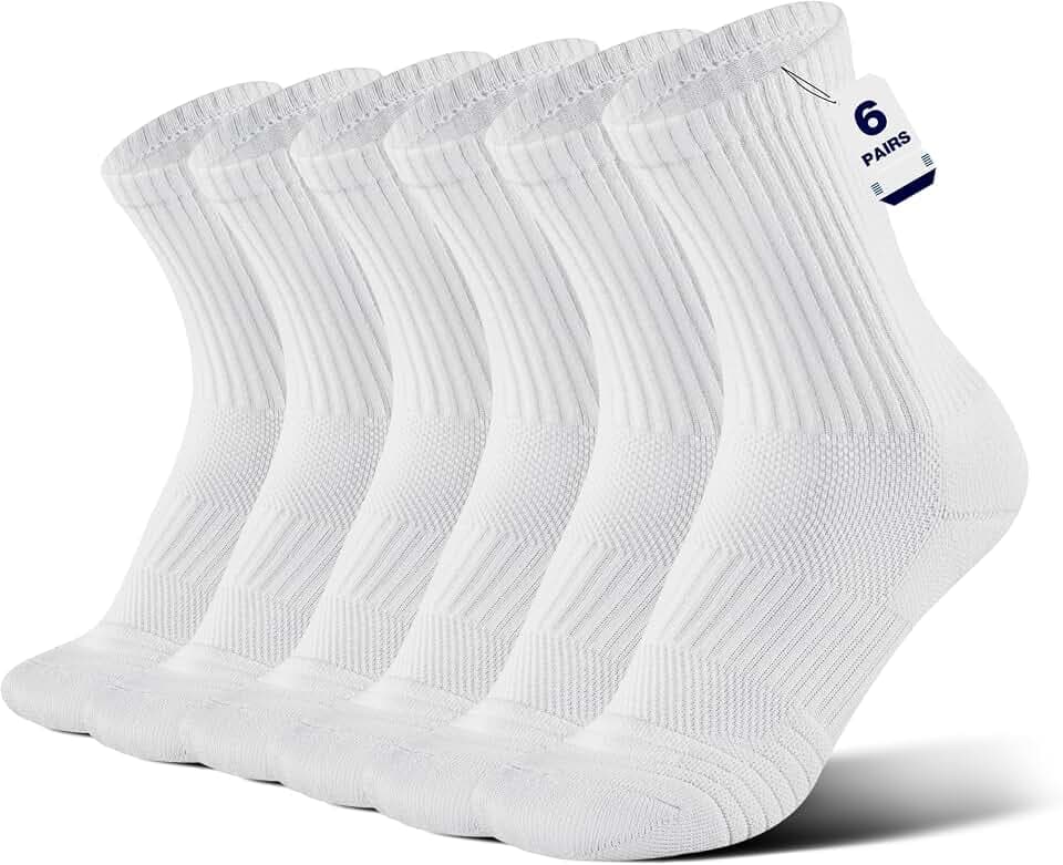 Bamboo Viscose 6 Pair Men Women Crew Compression Sock Running Cushion Moisture Wick Anti Blister Athletic Hiking