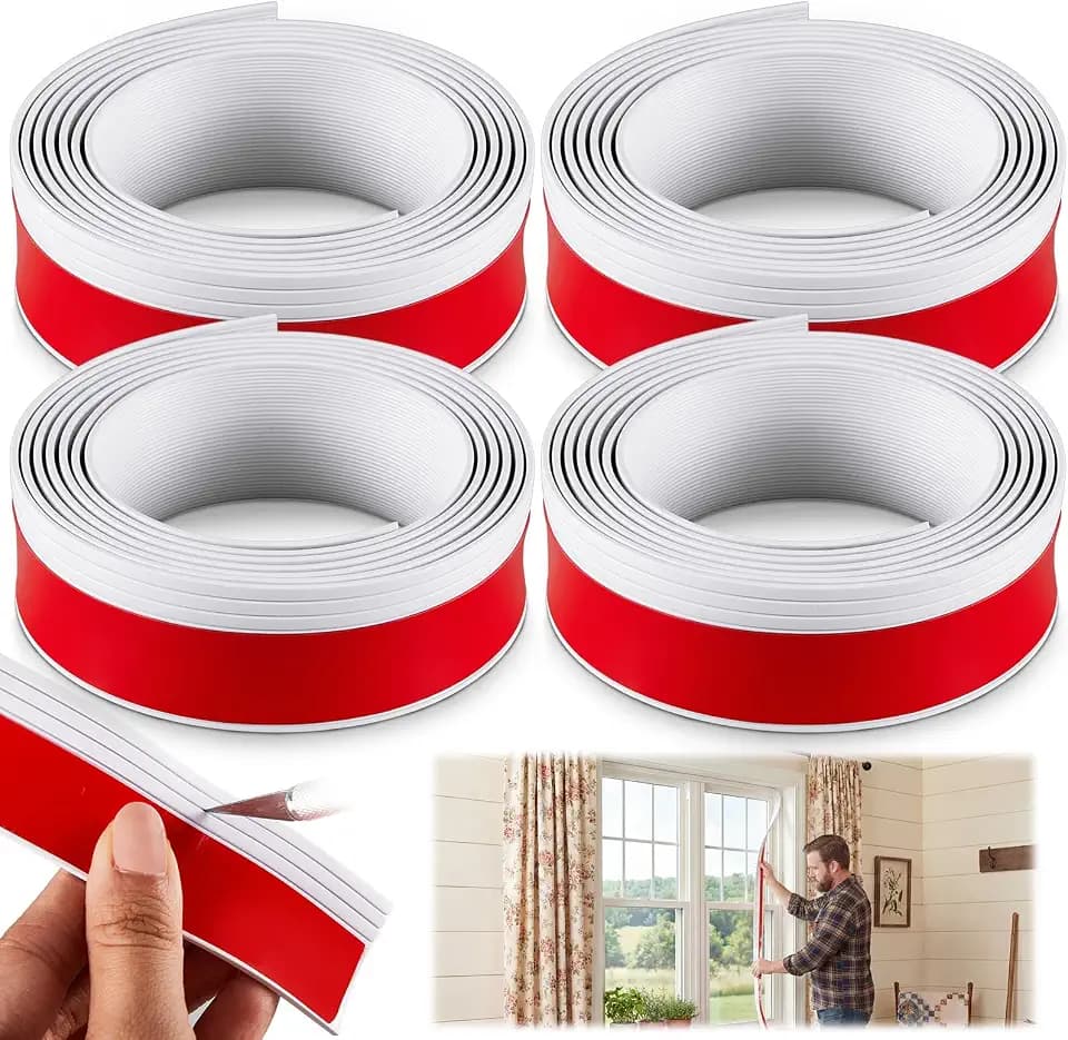 Yuntau 4 Pcs White Vinyl Trim 1-1/4 Inches x 8 ft, Adhesive Weatherstrip