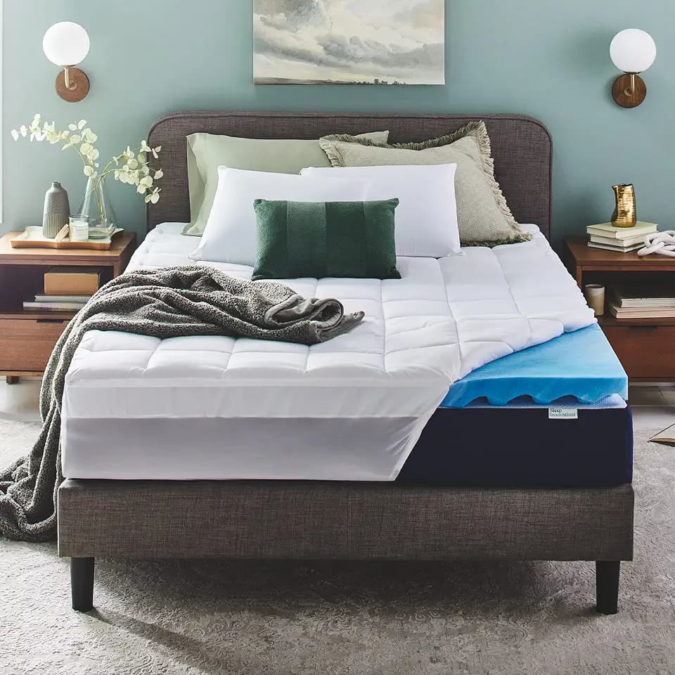Sleep Innovations Dual Layer 4 Inch Memory Foam Mattress Topper, California King Size, Ultra Soft Support, 3 Inch Cooling Gel Memory Foam Plus 1 Inch Fluffy Pillow Top Cover