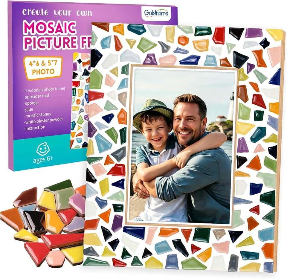 goldentime Decorate Your Own Mosaic Picture Frame - DIY Mosaic Craft Kits Fun Arts and Crafts for Adults Birthday Christmas Father's Day Mother’s Day Gifts
