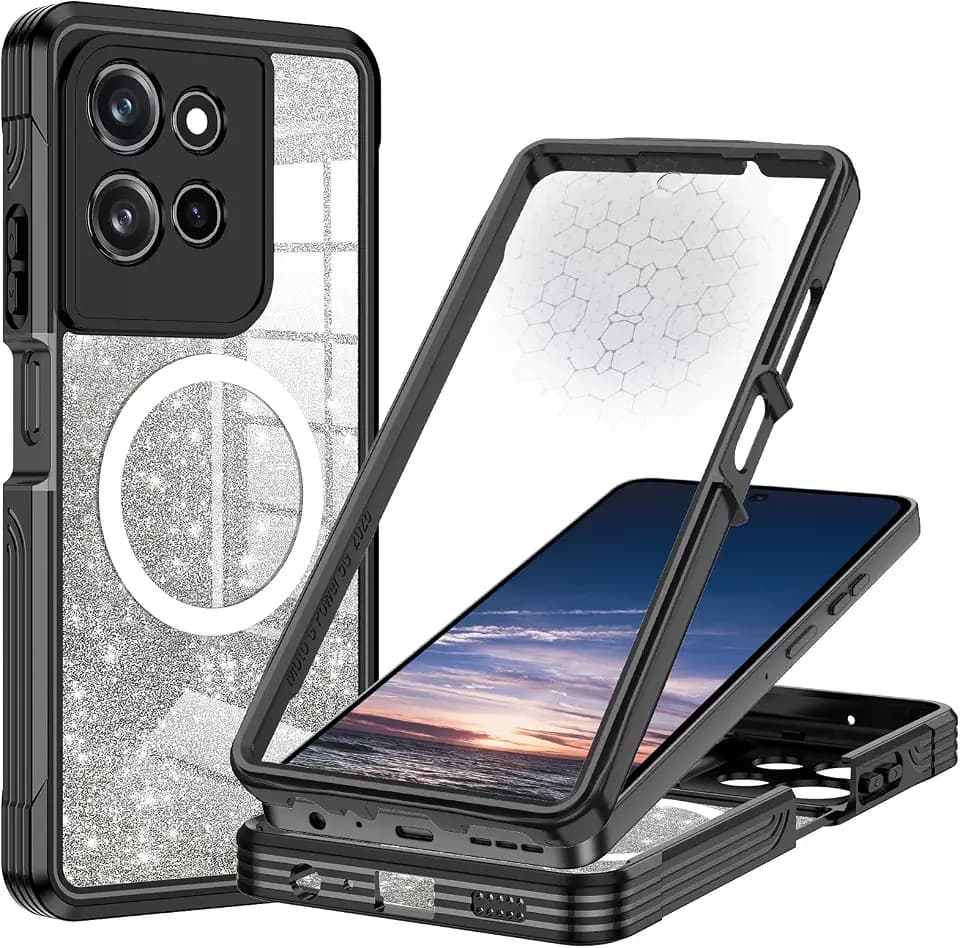 Hekodonk for Moto G Power 5G 2026 Case, Compatible with Magsafe [Built-in Tempered Glass Screen Protector & Camera Lens Protection] Full Body Shockproof Protective Women Girl Bling Case,Black