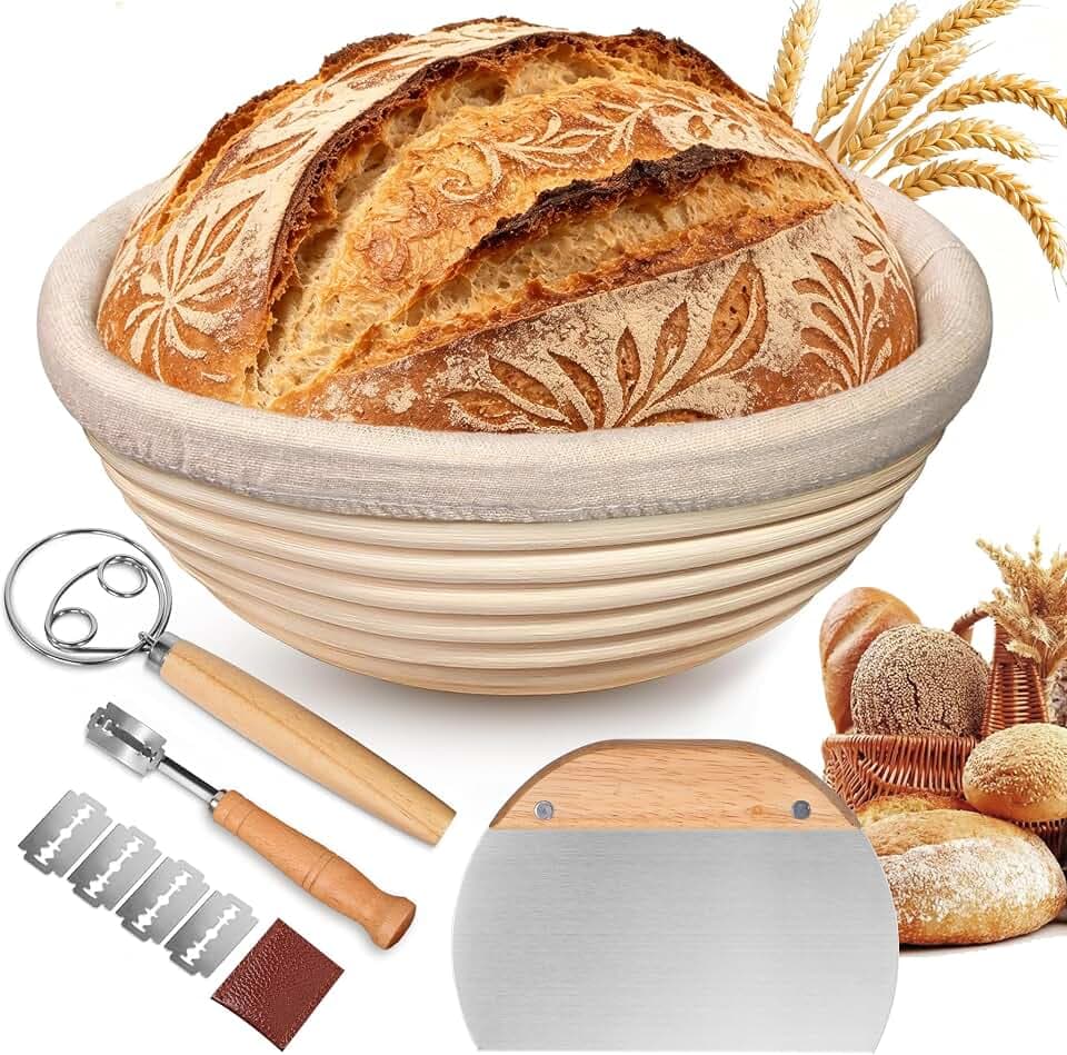 FIVAVA Rattan-Gärkörbchen Set 23cm Rund, Backzubehör für Anfänger & Profis