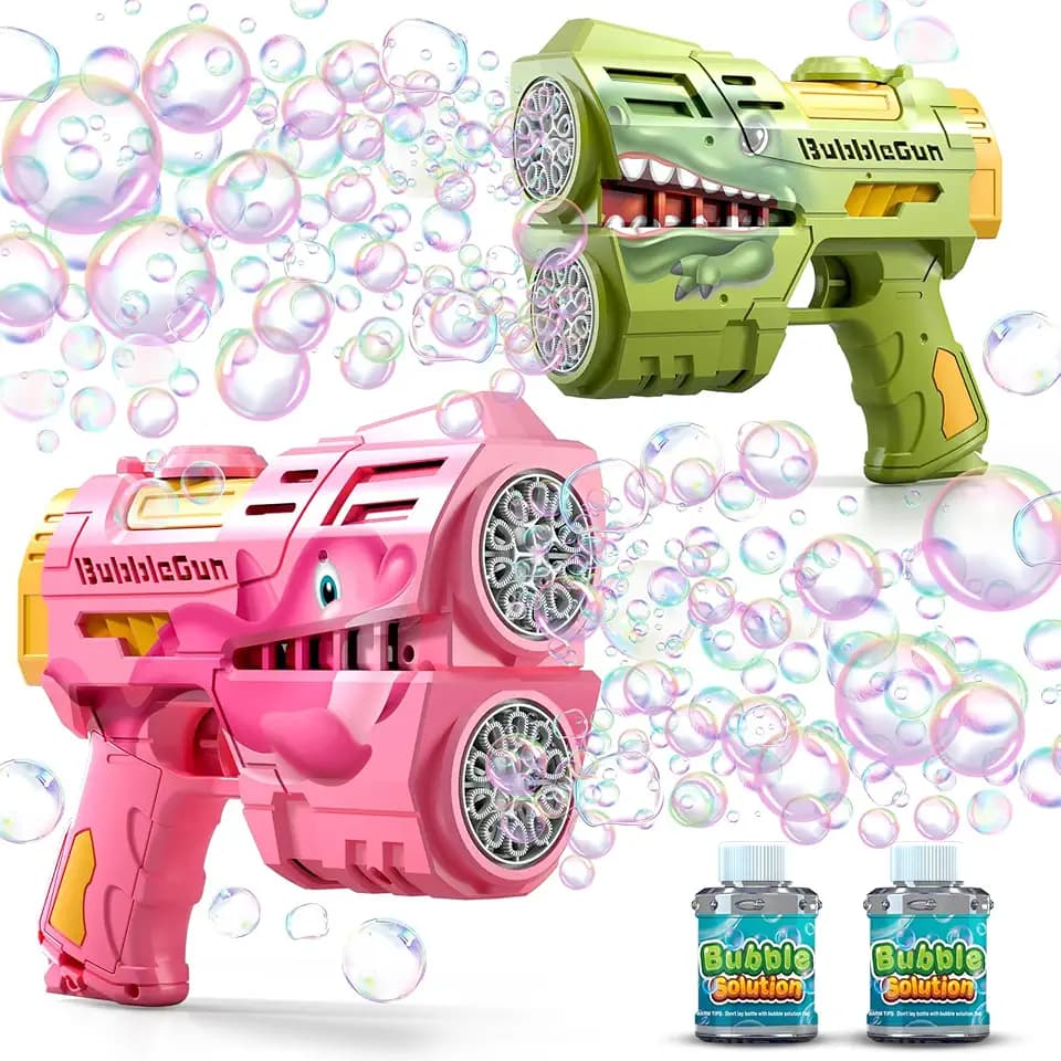 2 Pack Rechargeable LED Light Bubble Guns for Kids with 2 Bottle Solutions
