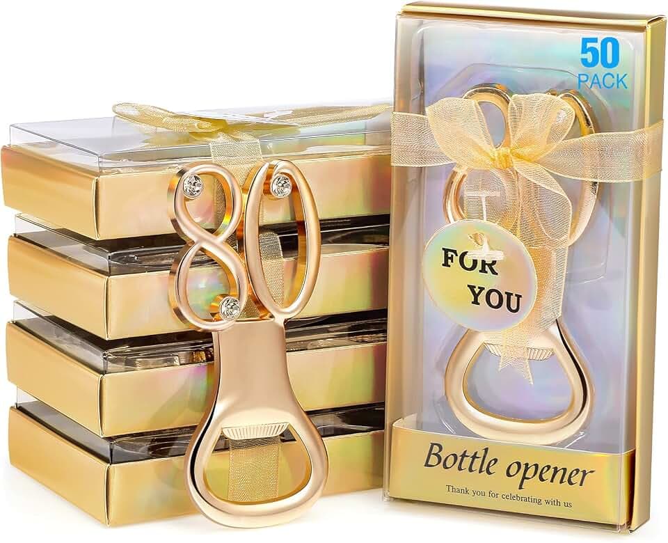 Boao 50 Pcs Birthday Bottle Opener Party Favors,Gold,80th Style