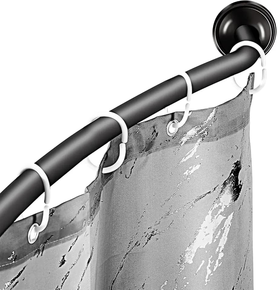Adjustable Black Curved Shower Curtain Rod, 42-72 Inches Shower Curtain Rod for Bathroom and Bathtub, Extra Space Rustproof Expandable Stainless Steel Shower Rod Wall Mounted, Need to Drill