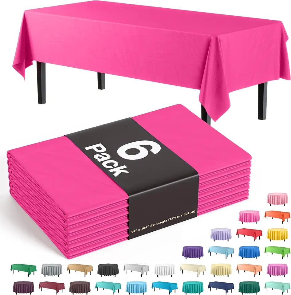 Exquisite Cerise Plastic Table Cloth Disposable 6 Pack - 54 x 108 Inch Rectangle Tablecloth for 6 Foot Tables - Waterproof Table Cover for Party Wedding Birthday Graduation BBQ Catering