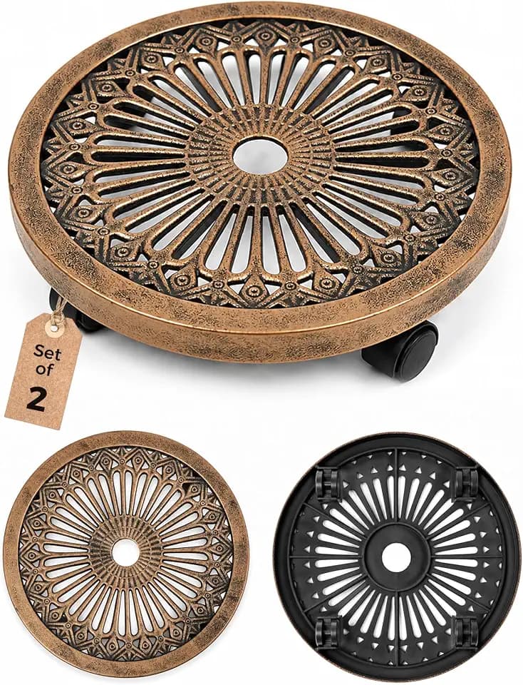 Bamworld Plant Caddy with Wheels 2 Pack 100 lbs Rolling Plant Stand Bronze