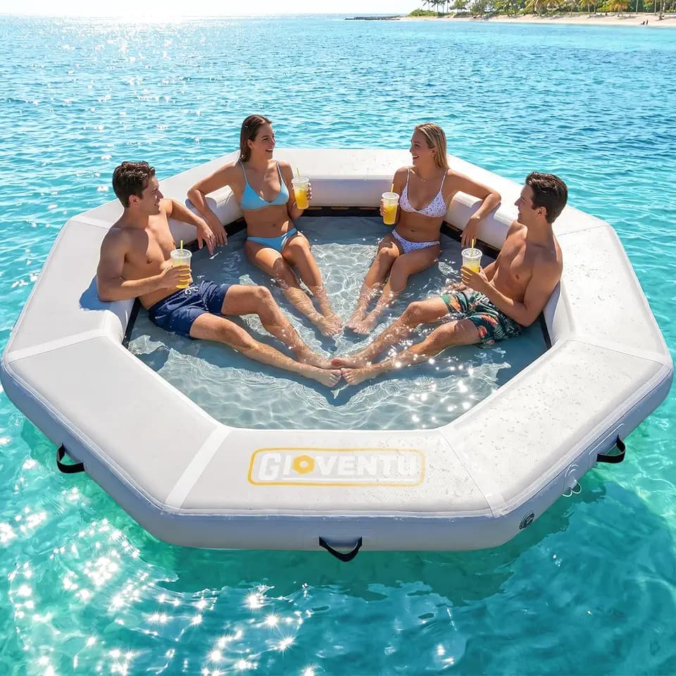 8FT Inflatable Water Hammock Floating Raft, Heavy Duty Lake Float Pad