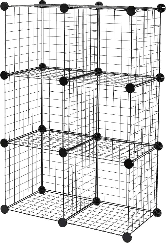 Amazon Basics Stapelbare Aufbewahrungsregale mit 6 Würfeln aus Drahtgitter, 66 x 32 x 96.5 cm, Schwarz