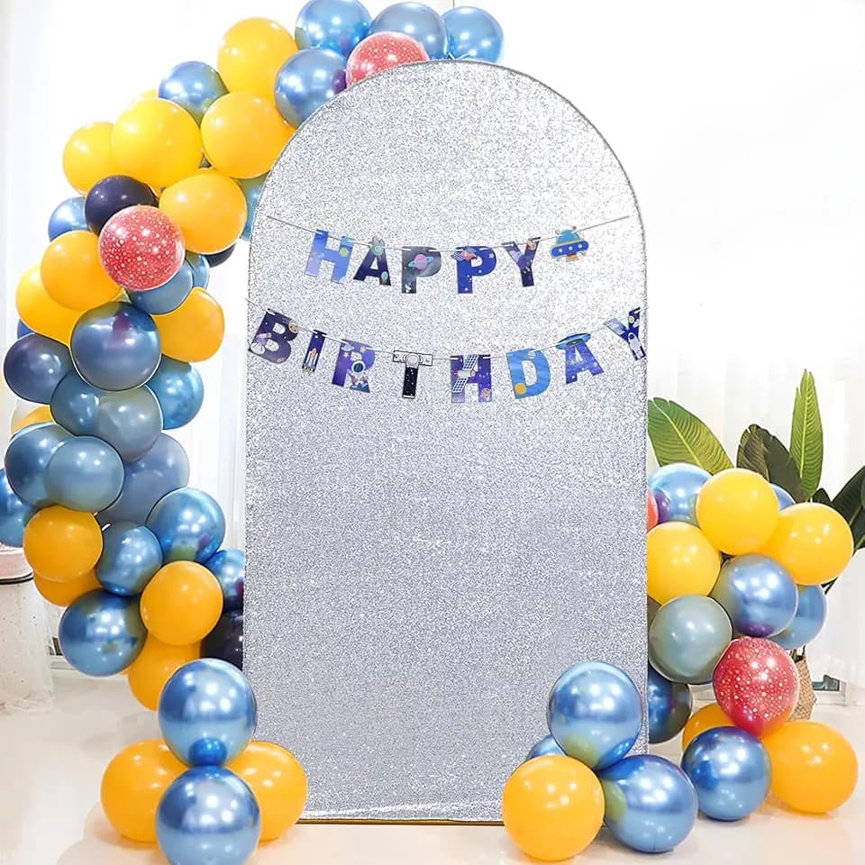 Eternal Beauty 7.2 FT Arch Backdrop Covers Sequin Backdrop Silver Arch Cover for Wedding Party Birthday Flower Balloon Stand