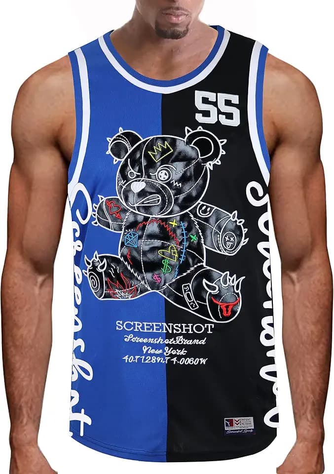 SCREENSHOT Mens Hip-Hop Premium Urban Sreetwear Fashion Jersey Top - NYC Style Basketball Sports Team Color Mesh Tops