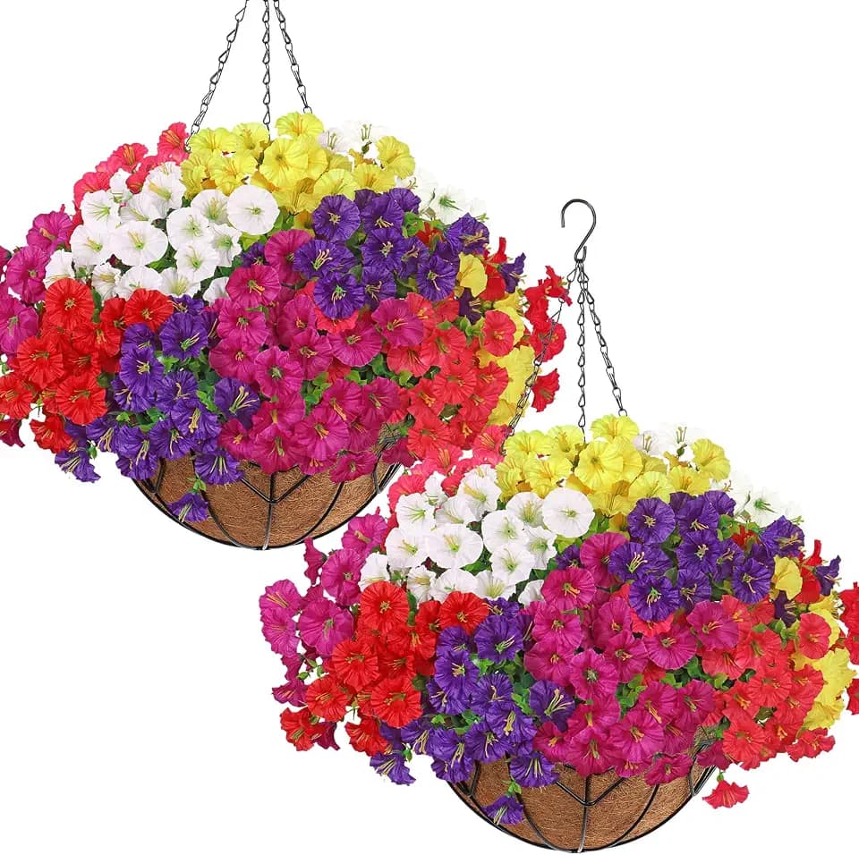 2 Set Artificial Hanging Flowers Plants Basket for Outdoors Indoor Decor
