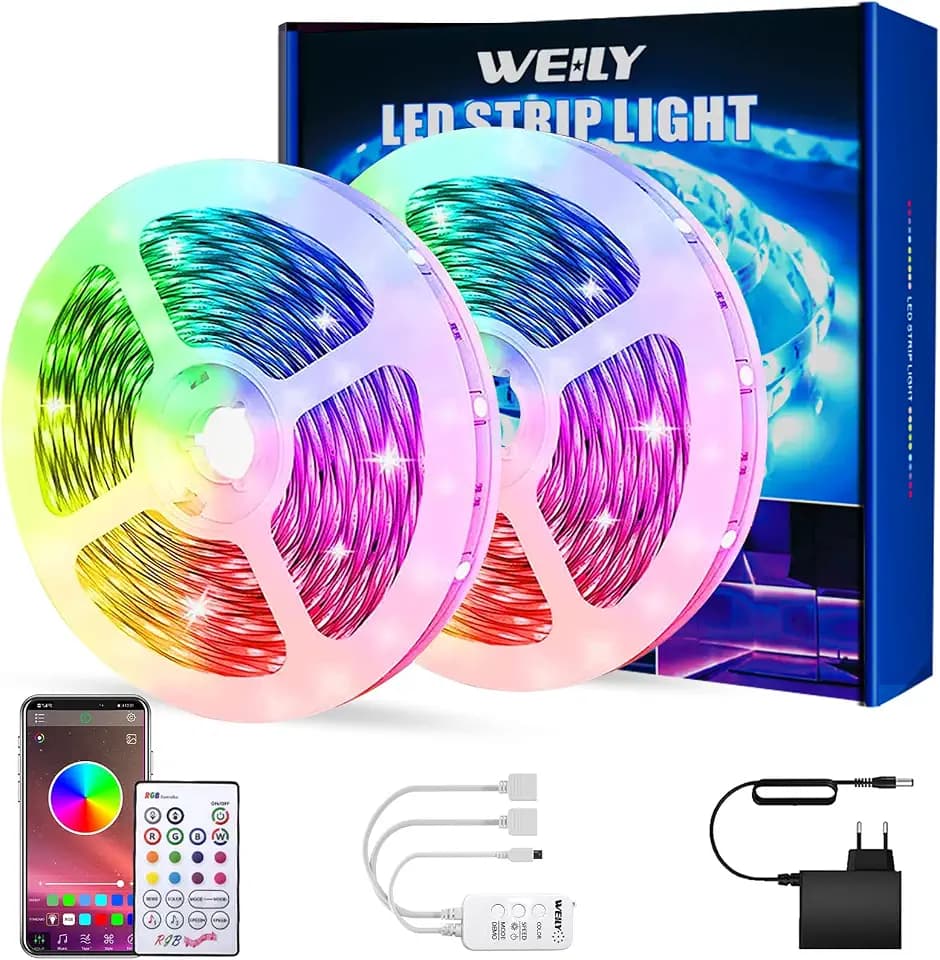WEILY Led Strip 10M Intelligent Bluetooth Led Stripes 10m LED-Streifen Music Sync farbwechselndes RGB LED-Streifenlicht [Energieklasse A +++]