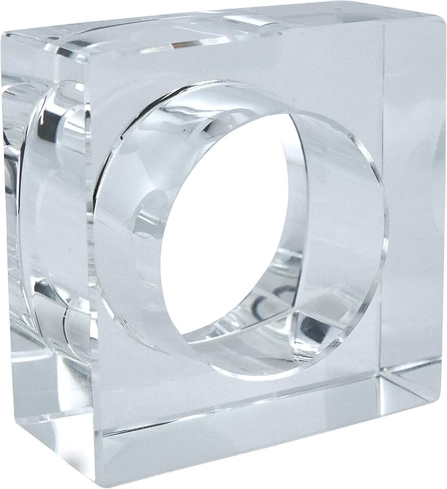 SARO LIFESTYLE Double Edge Crystal Glass Napkin Ring (Set of 4), Clear