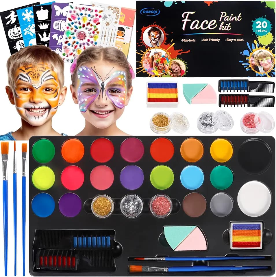 Kinderschminke Set, Schminke Kinder 20 Farben Größere Kapazität Grundfarben Split Cake, UV Kinderschminke Set, Waschbar Face Paint Bodypaint Schminkset, Halloween Fasching Karneval Schmink Kinder