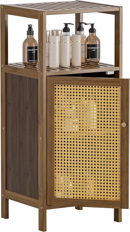 HITNET Rattan Badezimmerschrank Schmal für Küche Wohnzimmer, Walnuss