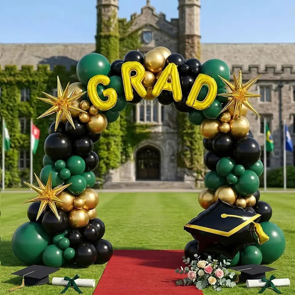 2026 Graduation Party Decorations Green Black Gold Balloons Garland Arch Kit 130pcs-Congrats Grad Golden Letter Balloons for 2026 Prom Party Supplies