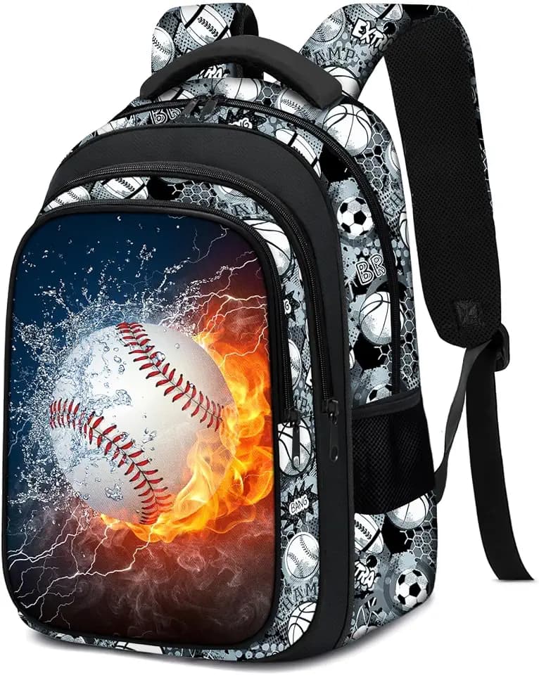 School Backpack for Boys - Baseball Boys Backpack for Kids Children Teens Elementary Middle School - 17″ Sport Bookbag Travel Back Pack for Age 6-18