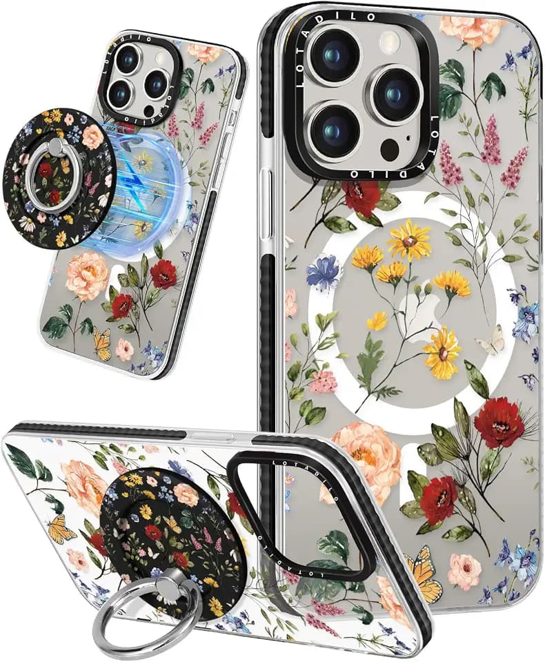for iPhone 15 Pro Case with Stand, Retro Flower