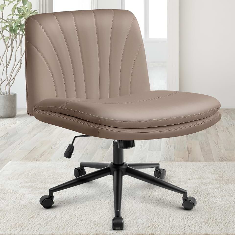 Orange Factory Criss Cross Chair, Wide Leather Vanity Desk Seat, Brown Pu