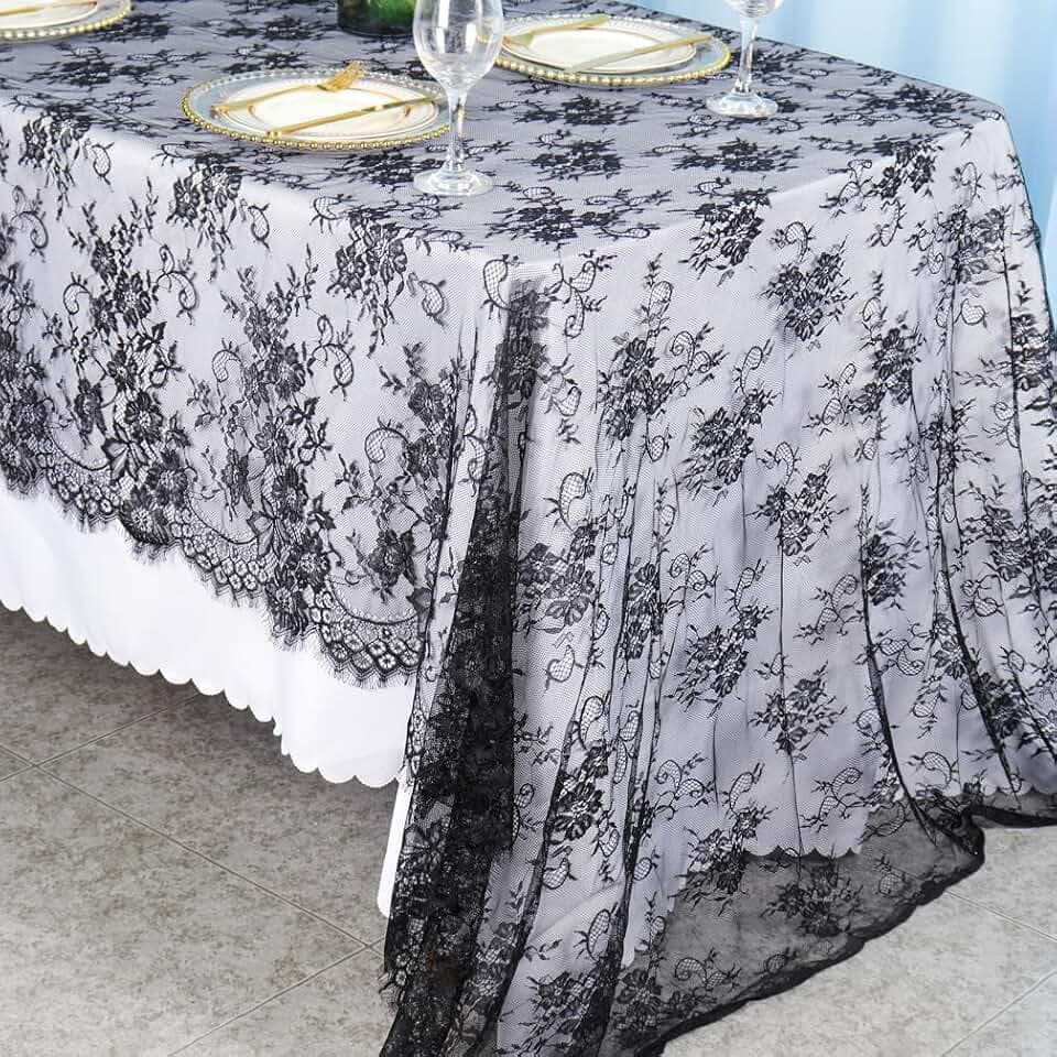 Partisout Black Lace Tablecloth 60x120 Rectangular Eyelash Lace for Wedding