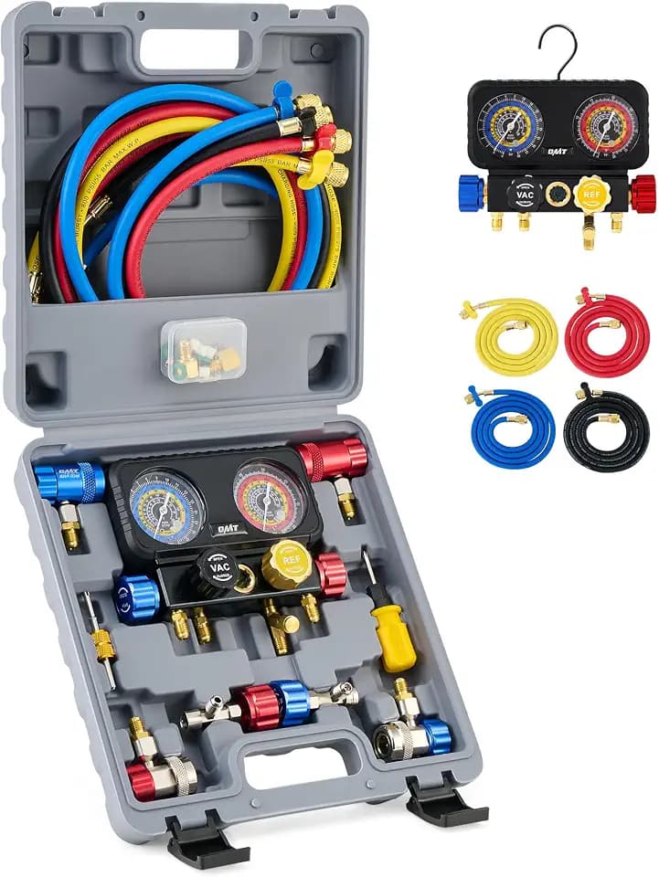 OMT AC Manifold Gauge Set with 5ft Hoses for R1234yf R404a R134a, 4 Way