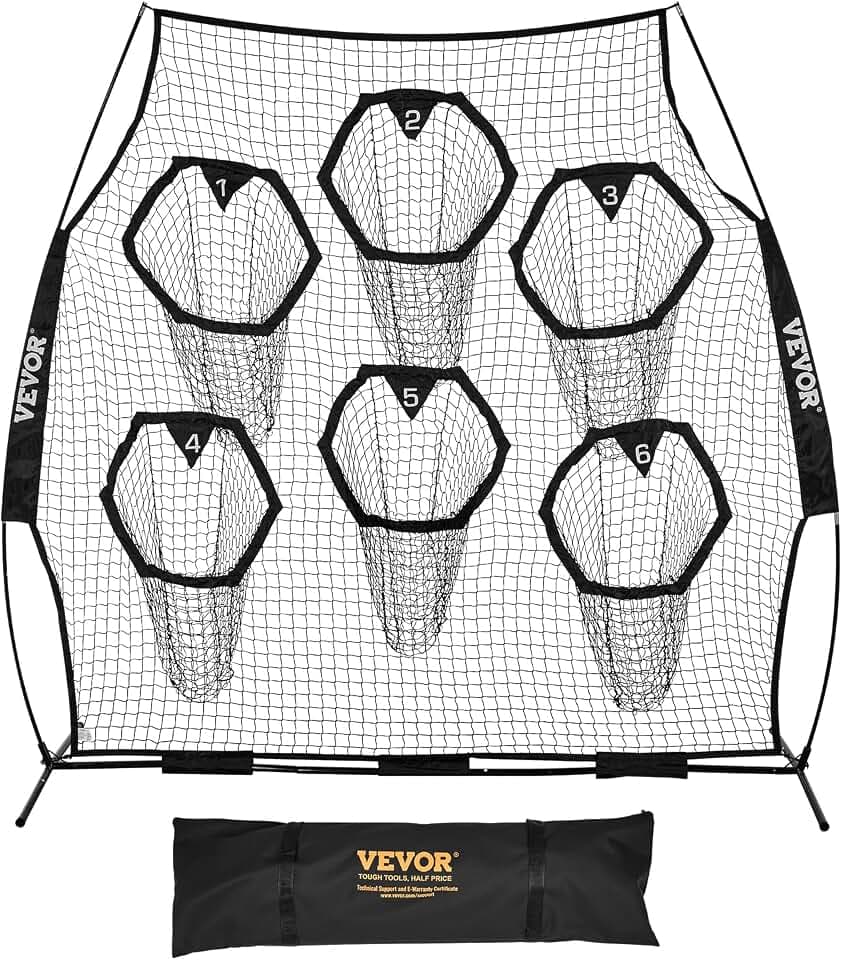 VEVOR 6x6/7x7/8x8ft Football Trainer Throwing Net, Training Throwing Target Practice Net with 5 Target Pockets,Football Training Equipment Includes Portable Carry Case,Great for Quarterback