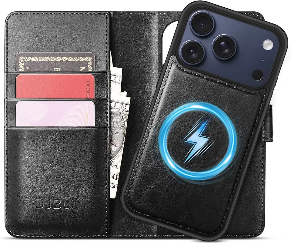 DJBull 2-in-1 Detachable Wallet Case for iPhone 17 Pro 6.3" RFID Blocking Flip Folio with Card Holder | PU Leather Shockproof Protective Cover Women Men for Apple 17 Pro Phone Case Black