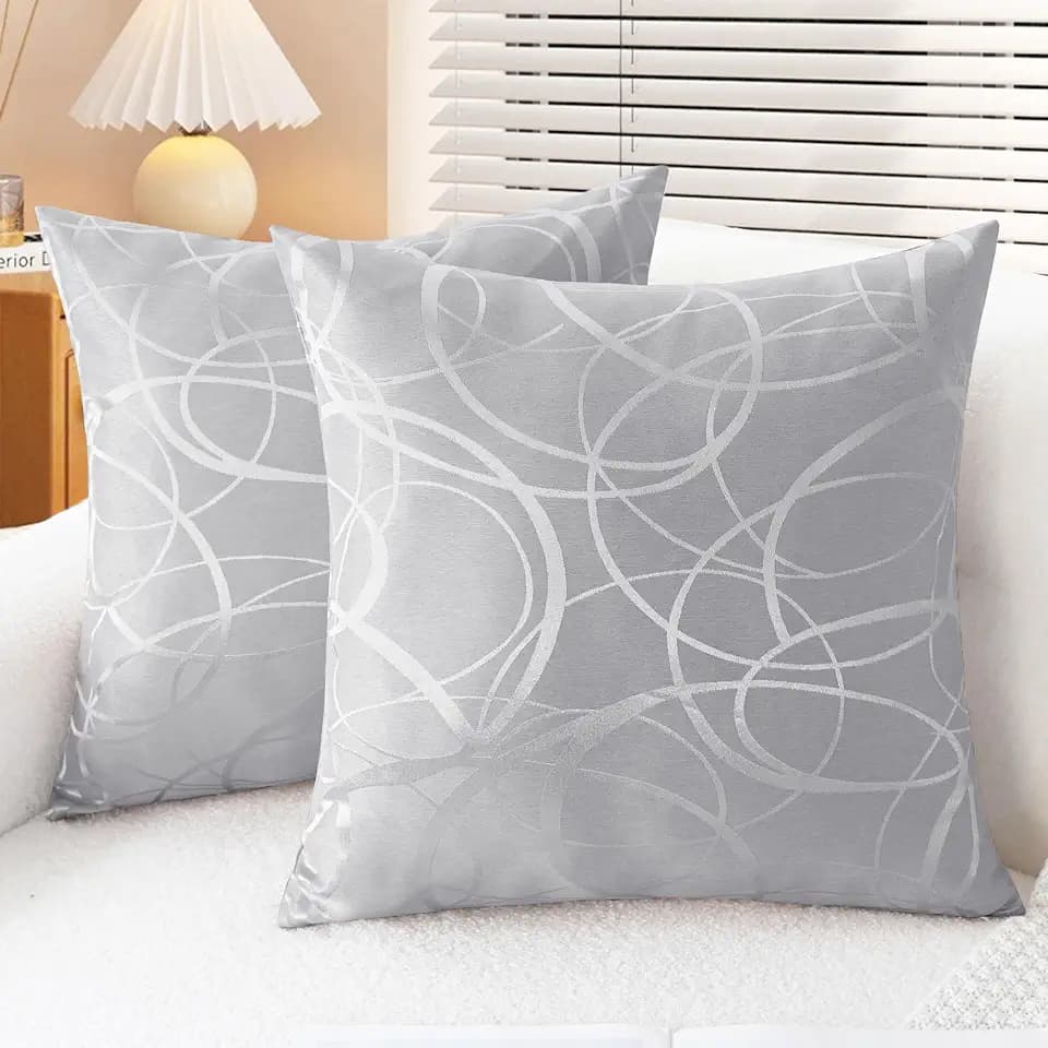 CaliTime Kissenbezüge für Dekokissen, 2 Stück, für Couch und Sofa, Heimdekoration, modern, glänzende und stumpfe Kontraste, geometrische Formen, Polyester-Mischgewebe, Silbergrau, 45 x 45 cm