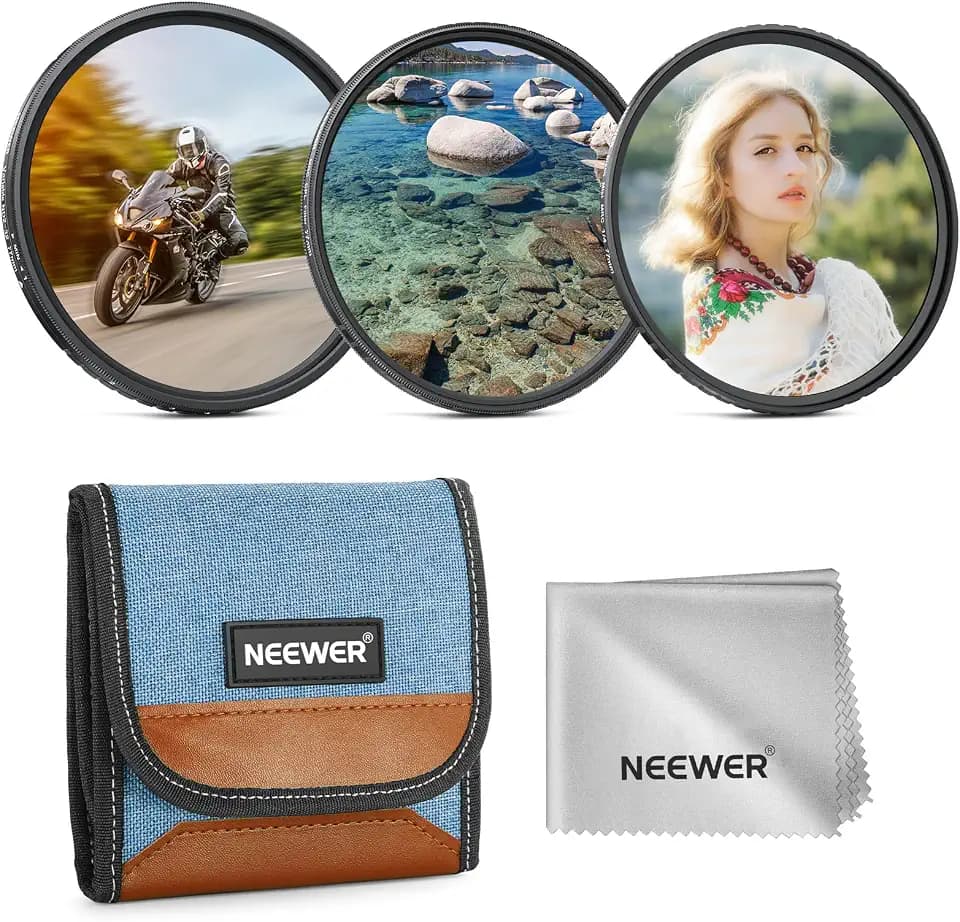 NEEWER 77mm Variable ND (2-32) + CPL + 1/4 Black Diffusion Filter for Mist Cinematic Effect (3 Pack), Camera Lens Filter Photography Accessories with AR/AF Coatings, Case & Cleaning Cloth