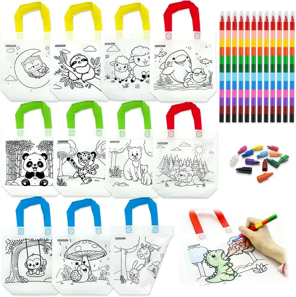 HahaMagic 12 Coloring Goodie Bags with 12 Crayons(12-in-1)