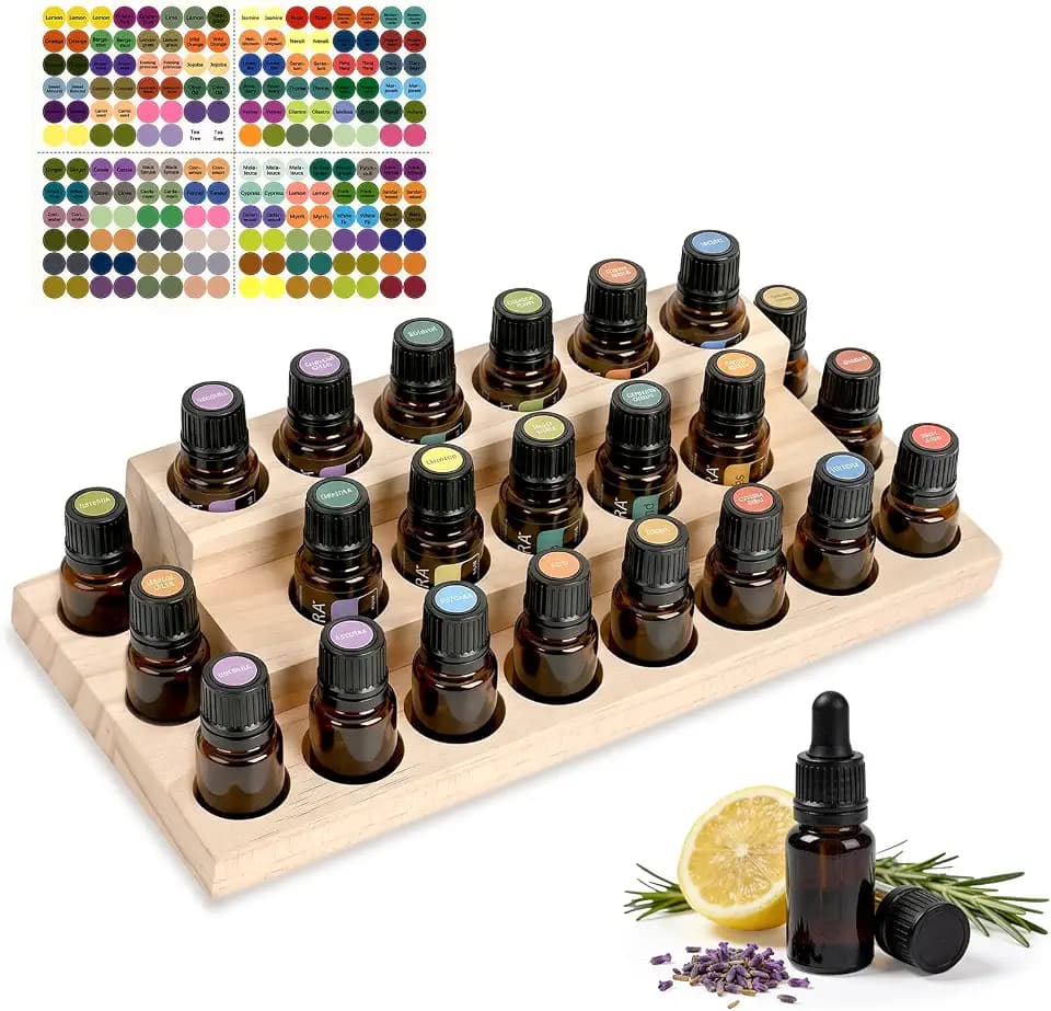 Ätherisches Öl Display Ständer, 23 Löcher Aromatherapie Öle Hölzern Tragen Gestell Halter Organisator Multifunktions Geschenk für Nagellack, Duftöle, Lippenstift und Parfümlagerung