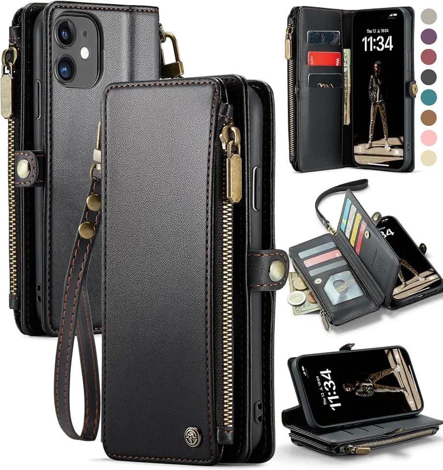 Defencase for iPhone 11 Wallet Case with RFID Blocking Card Holder, Black