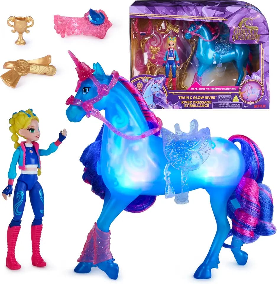 Unicorn Academy Train & Glow River & Isabel, Dolls & Unicorn Toys, Ages 4+