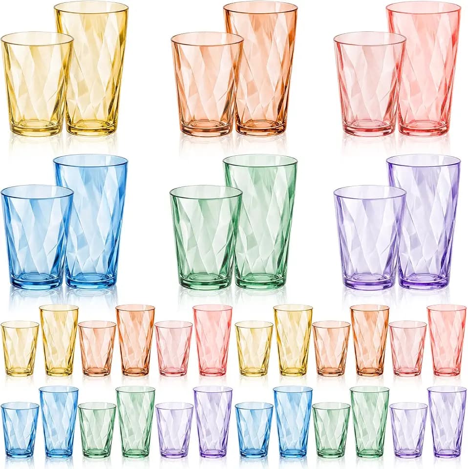 LemonRoad 36 Pack Plastic Drinking Glasses Cups Set, Reusable, Multicolor