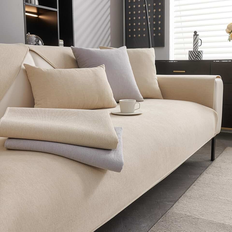 Sofa Überzug Rutschfest Chenille Sofabezug, Beige, 90x120cm