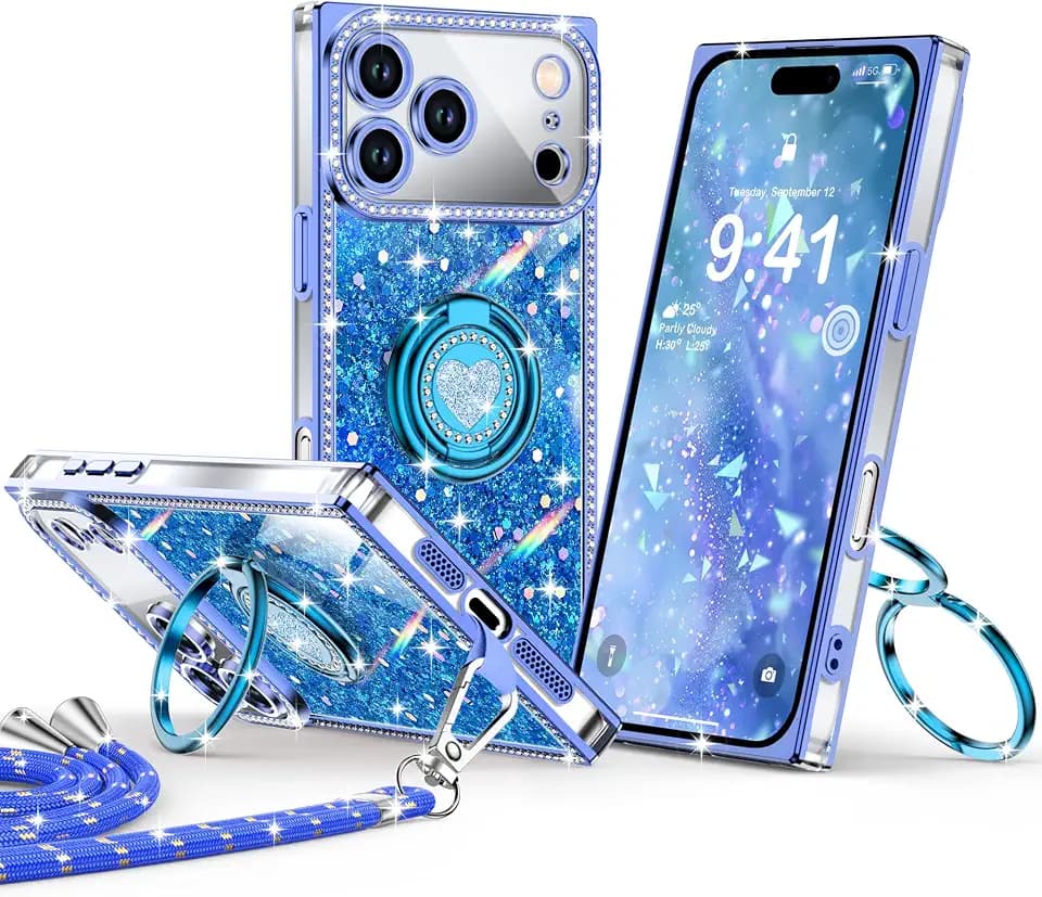 XYZ for iPhone 17 Pro Case, Glitter Bling Phone Cover with Stand