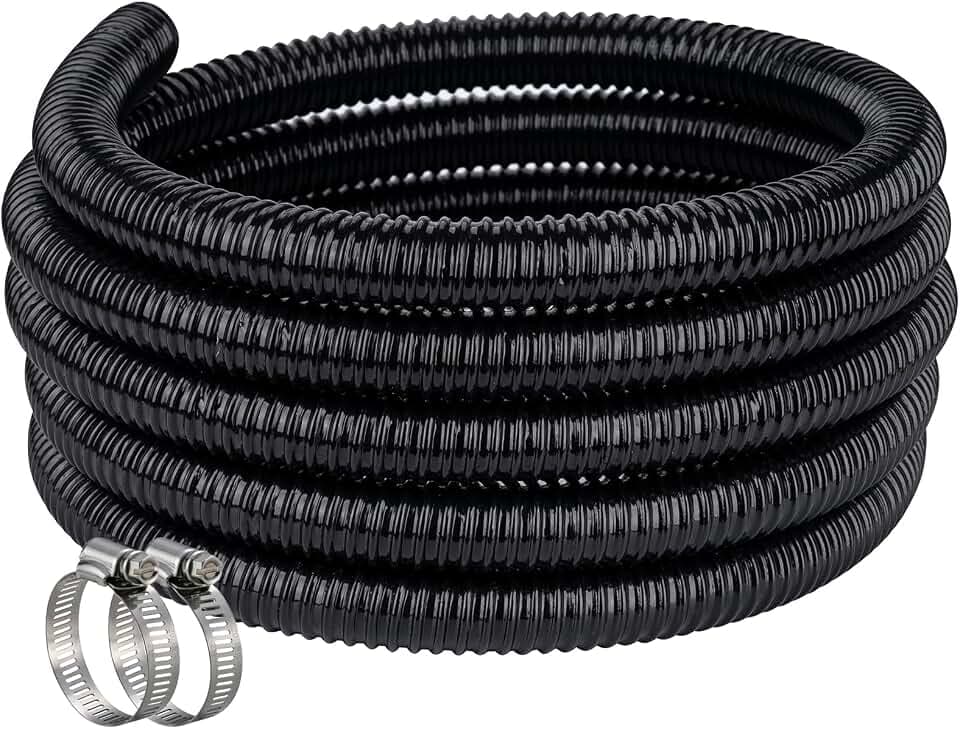 Pond Hose 1-1/4"ID × 25ft Black Corrugated Flexible Pump Tubing & 2 Clamps