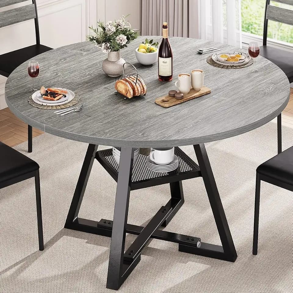 Jocoevol Round Dining Table for 4,Kitchen Dining Room Circle Dinner Pedestal Table,Space Saving Wood Kitchen & Dining Room Furniture, 42In,Grey