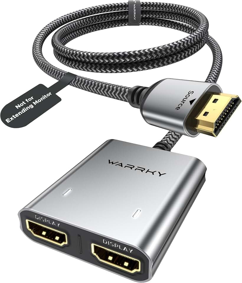 Warrky HDMI Splitter 1 in 2 Out 4K, Mirror Only, USB-C Powered, Metal