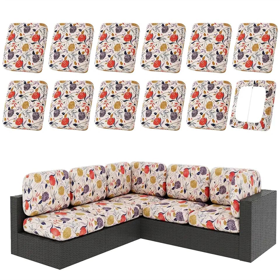 hyha 12Pcs Patio Cushion Covers, Stretch Outdoor Couch Cushion Covers
